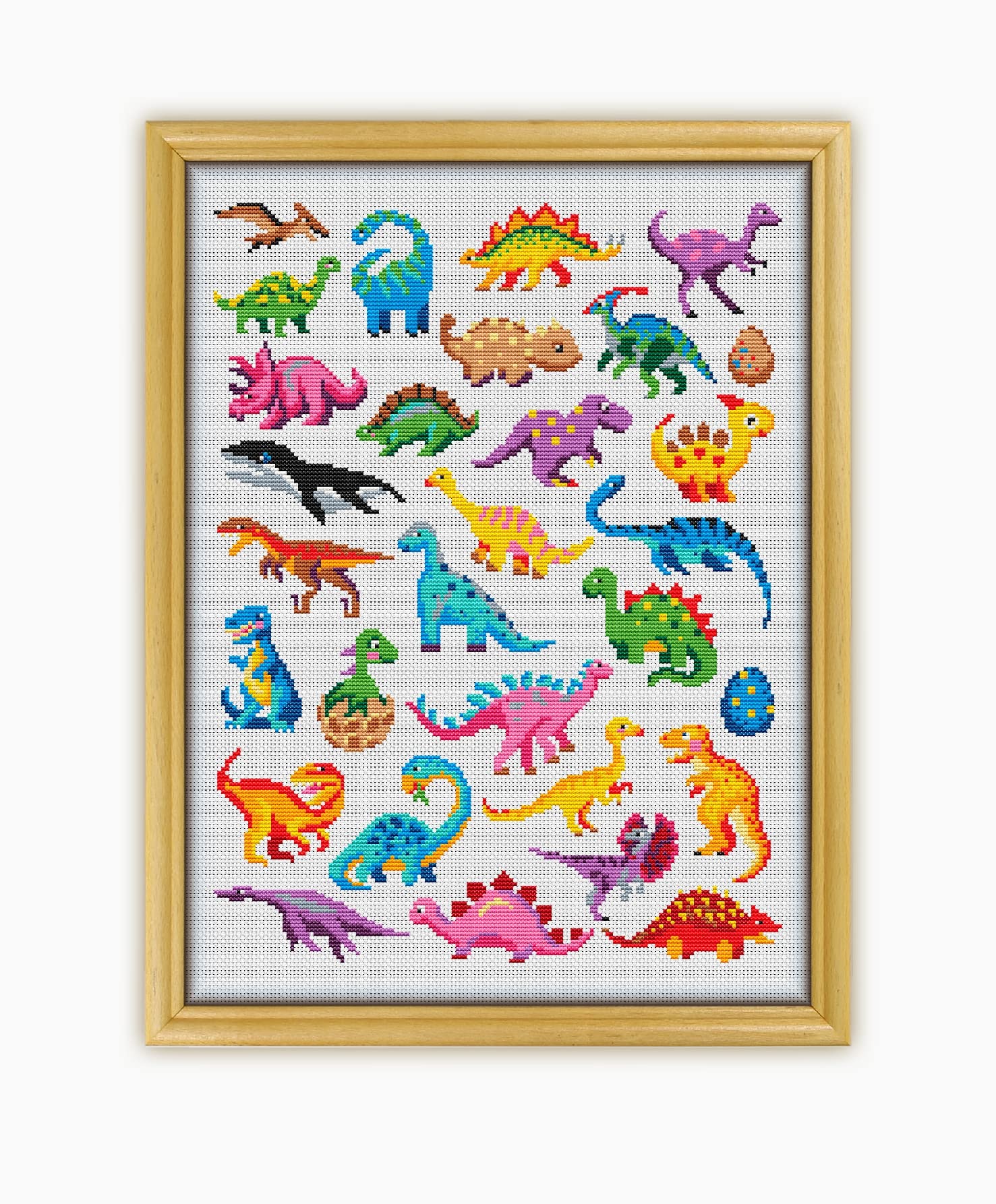 Dinosaurs Collection CS1680 - Counted Cross Stitch KIT#2. Set of Threads, Needles, AIDA Fabric, Needle Threader, Embroidery Clippers and Printed Color Pattern Inside.