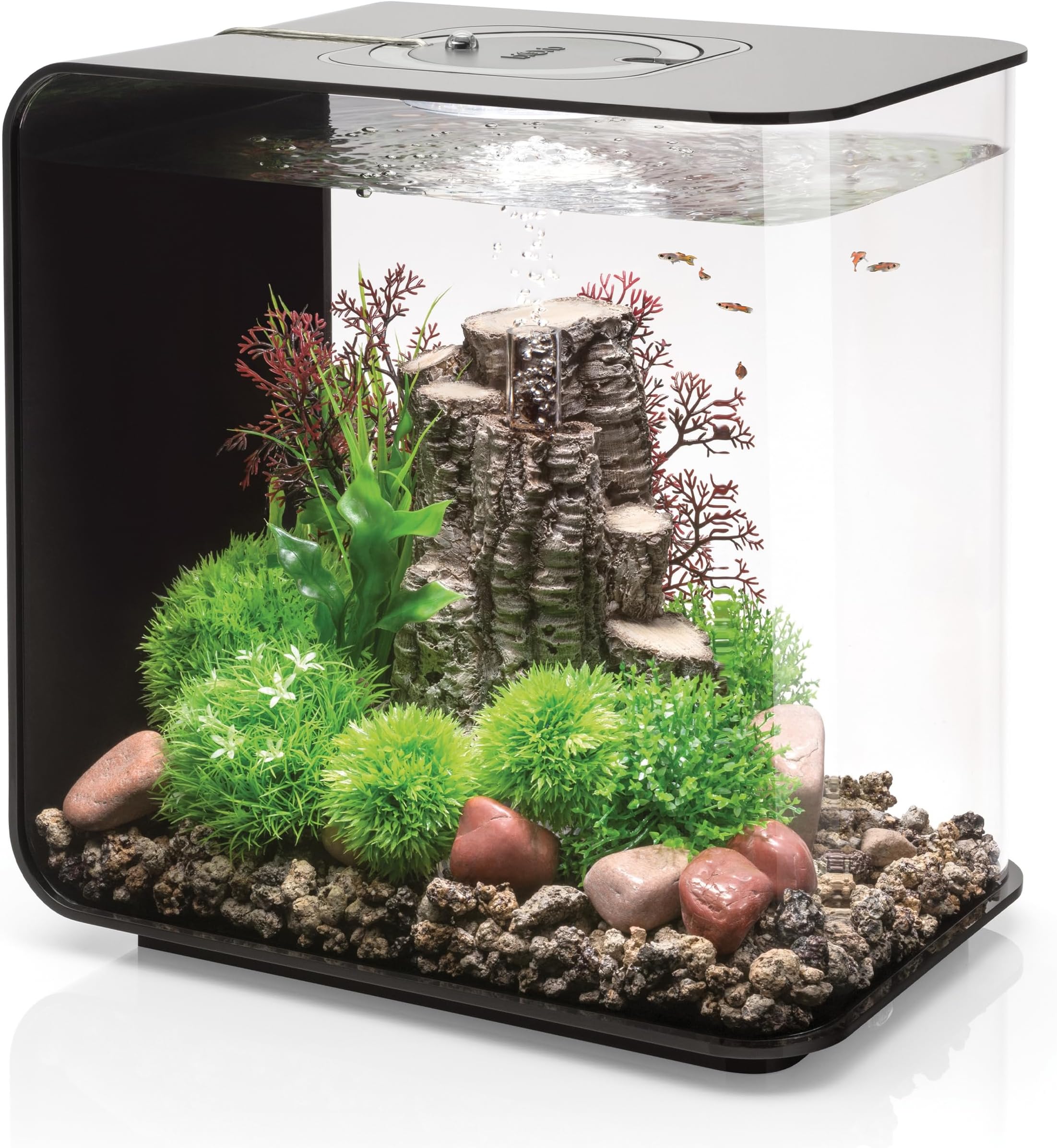 FLOW 30 Aquarium (Black, 30 Litres), Perfect Beginner Fish Tank With LED Lights, Quick & Easy To Set Up, Aquarium With 3 Transparent Sides & 5-Step Filtration System, Acrylic Fish Tank
