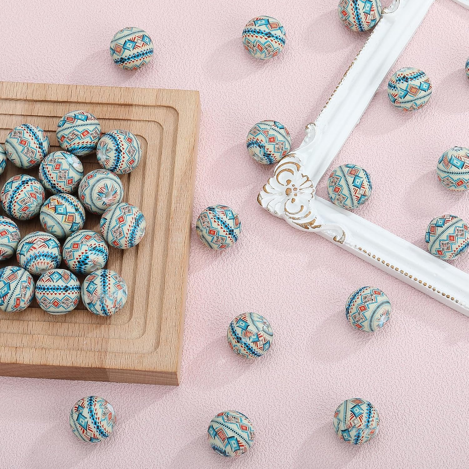 20 Pcs 15mm Silicone Beads for Keychain Making Printed Silicone Beads Round Focal Beads for Pens Bracelets Necklace DIY Crafts Jewelry Making(Diamond Pattern) - Image 3