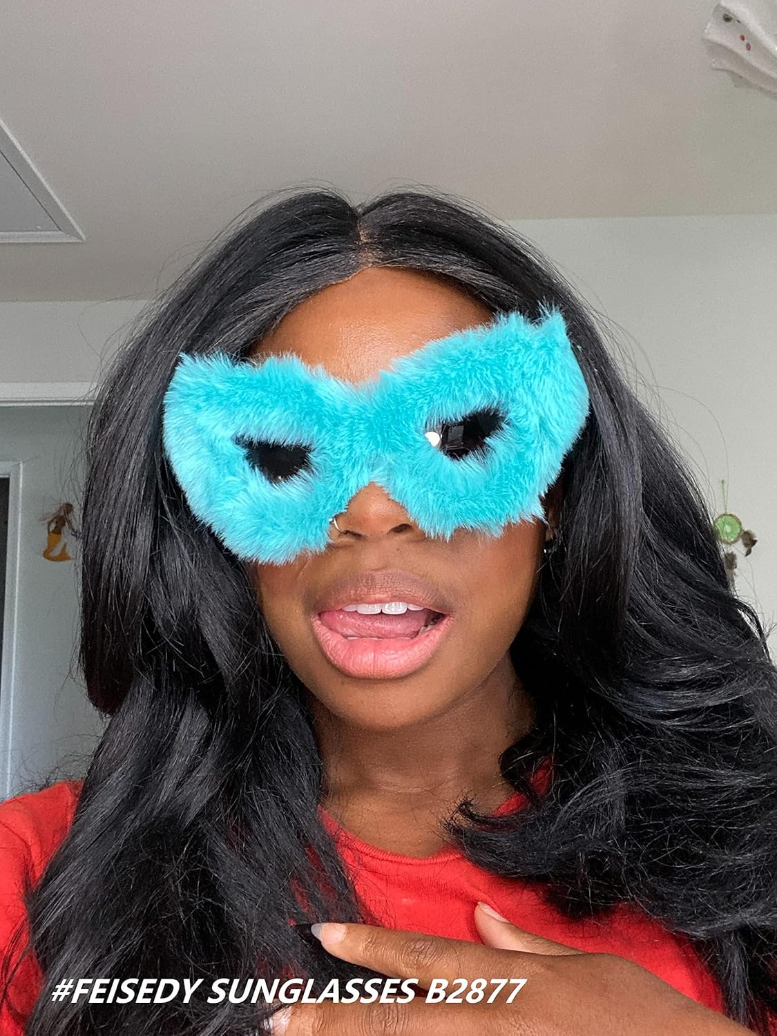 FEISEDY Women Plush Fuzzy Cat Eye Sunglasses Punk Soft Velvet Shades Ladies Handmade Party Masquerade Eyewear B2877 - Image 2