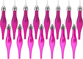 Pack of 15-8.5cm Droplet Baubles - Matte & Glitter Design - Christmas Ornaments (Hot Pink)