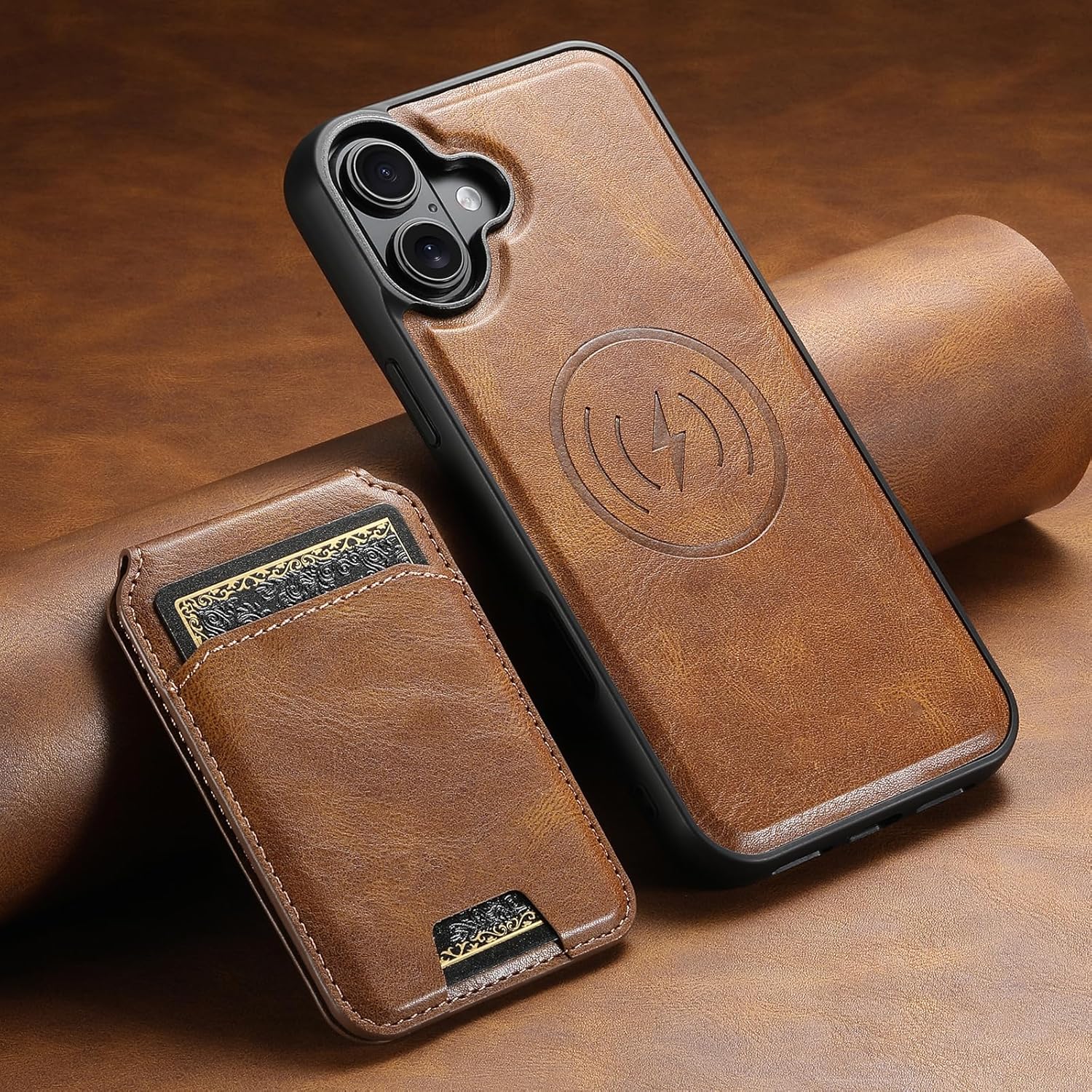PASNEW for iPhone 17 Wallet Case with Card Holder,Luxury Leather Wireless Charging,RFID Blocking for Women Men,Kickstand Shockproof Phone Cases for Women Men,Brown