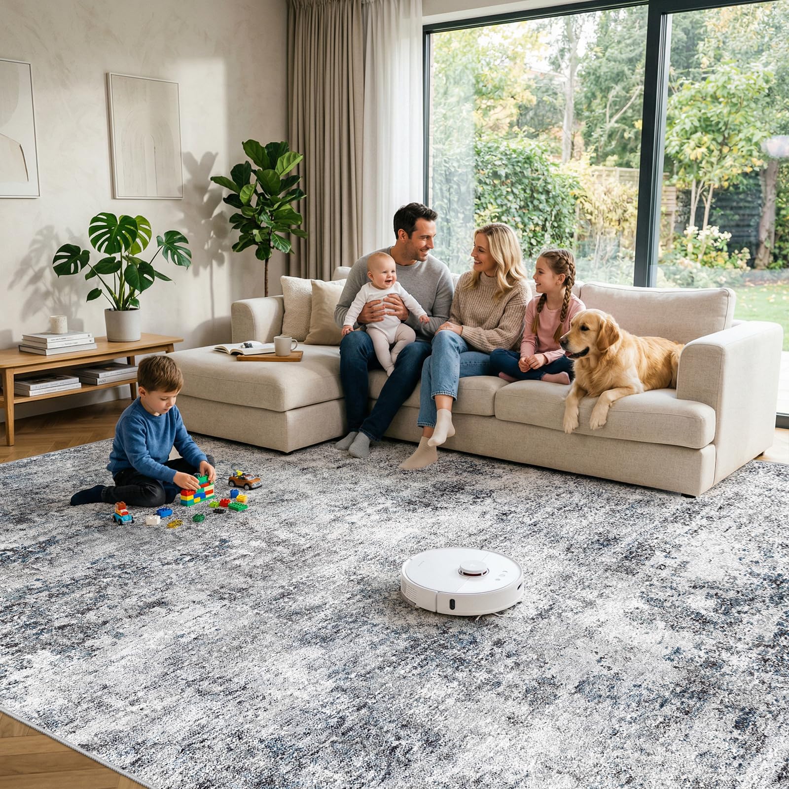 Puino 10x14 Abstract Blue Gray Area Rug