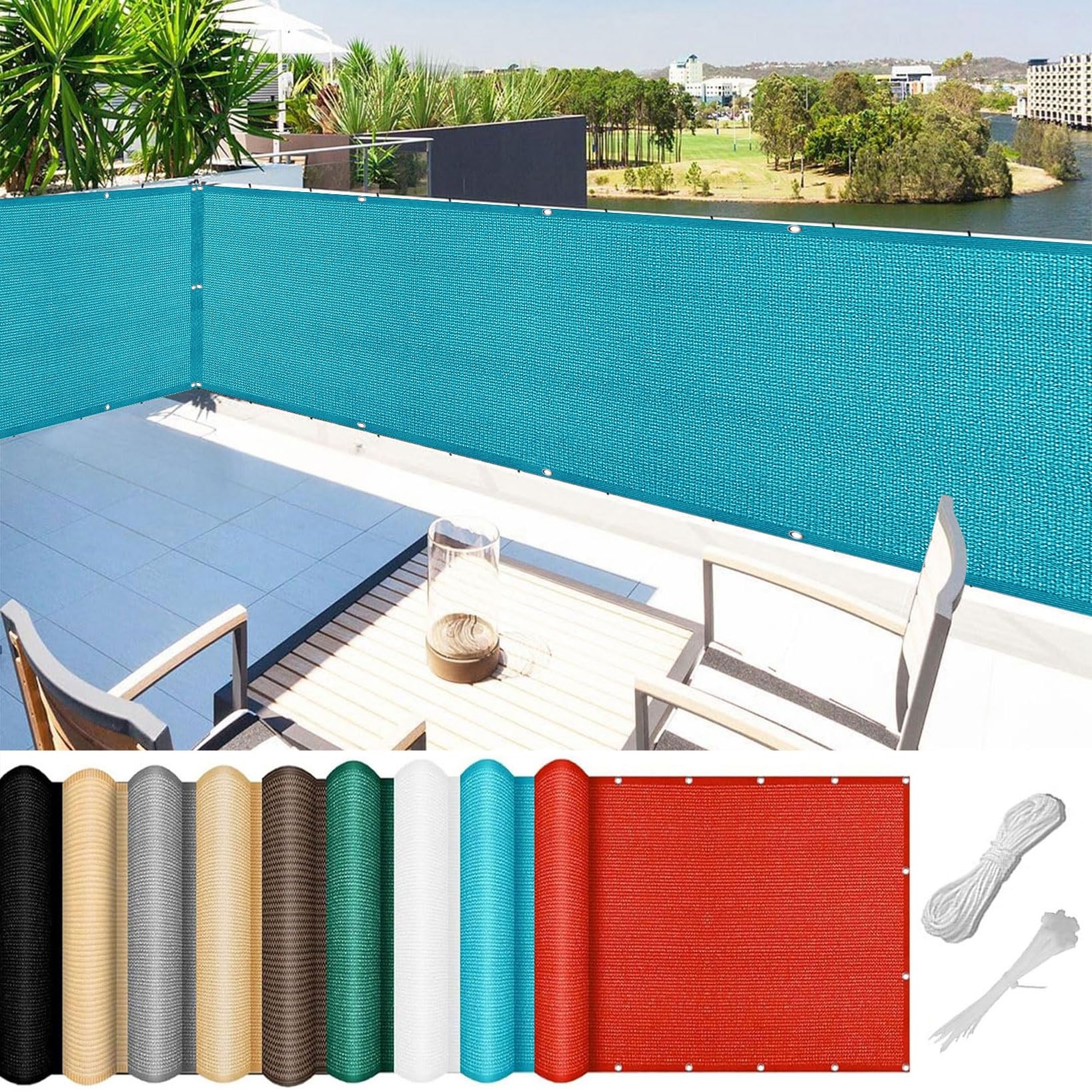 Balcony Privacy Screen Cover 55 x 400 cm Wind and UV Protection Privacy Screen Fence Shade Net Cover with Cable Ties, Tear-Resistant for Deck, Backyard, Patio, Balcony, Sky Blue