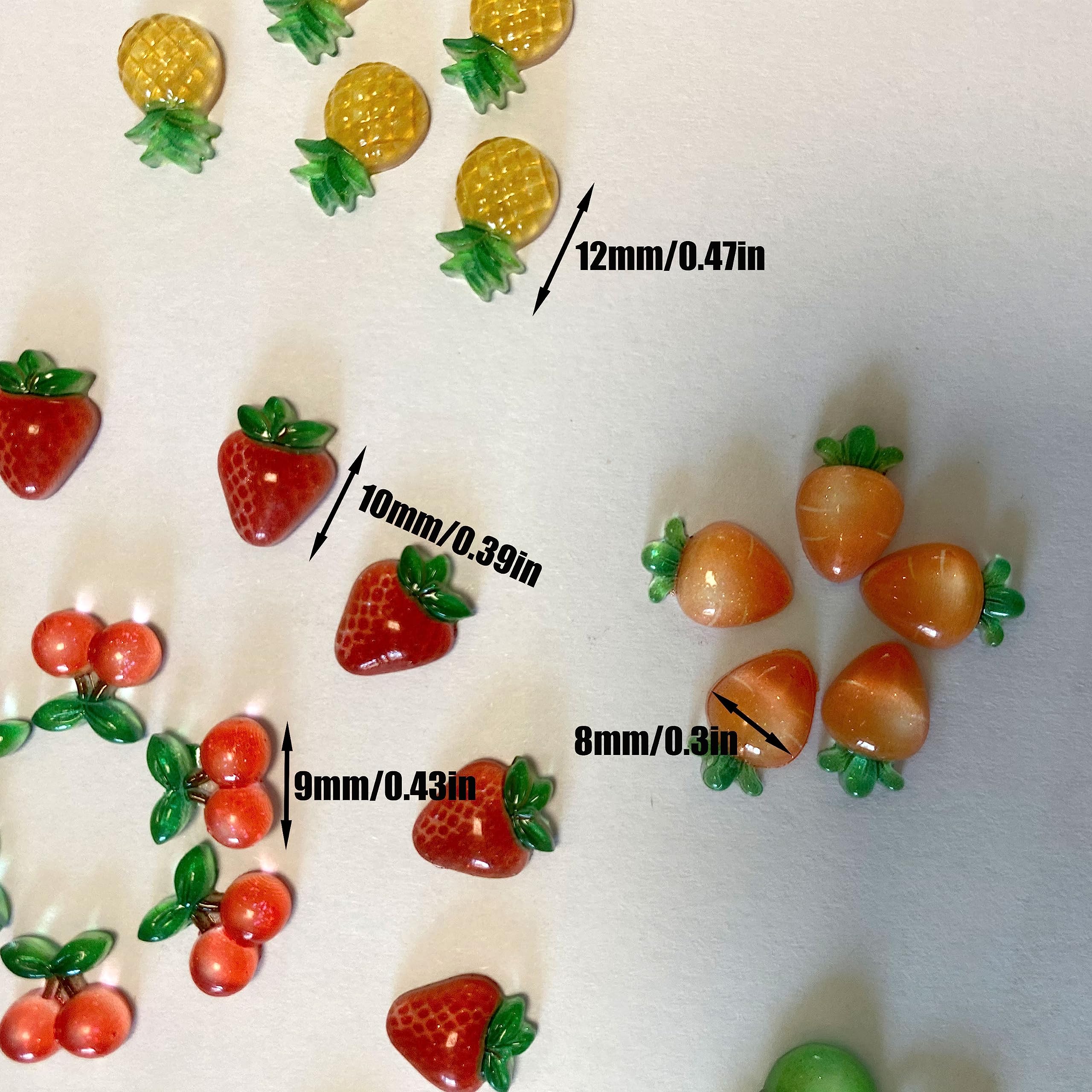 QZRUO Nail Charms 60pcs Colorful Fruit Flatback Beads Set - Apple, Strawberry, Grape, Watermelon, Cherry, Pineapple, and More!