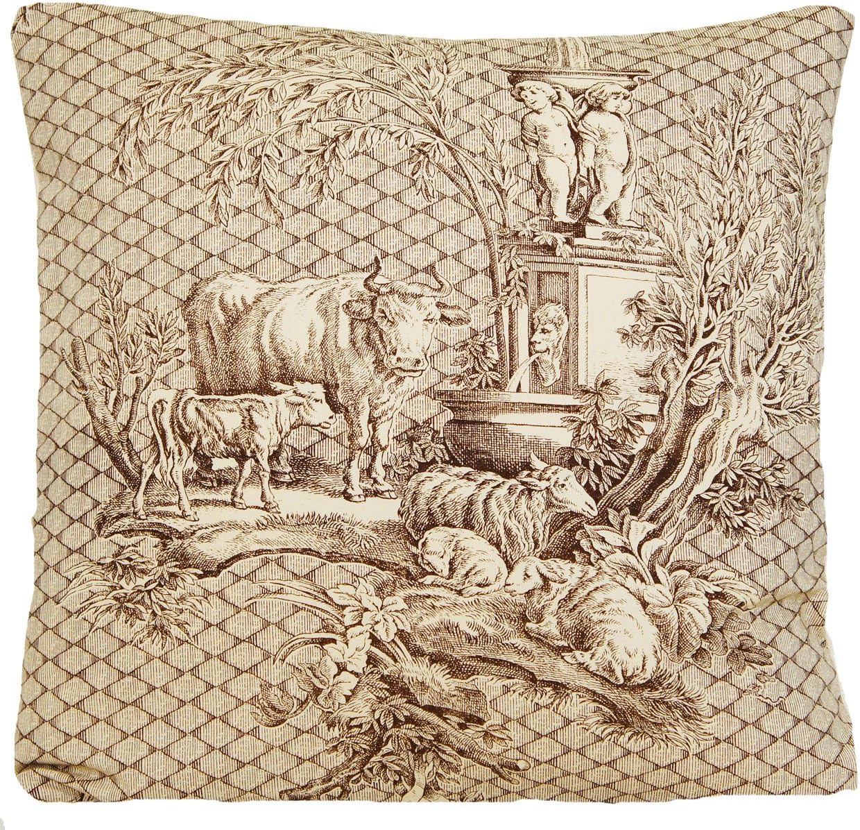 French Toile Traditional Design Decorative Throw Pillow Case Brown Cows Pattern Cushion Cover Fabric Vintage Look Les Enfants