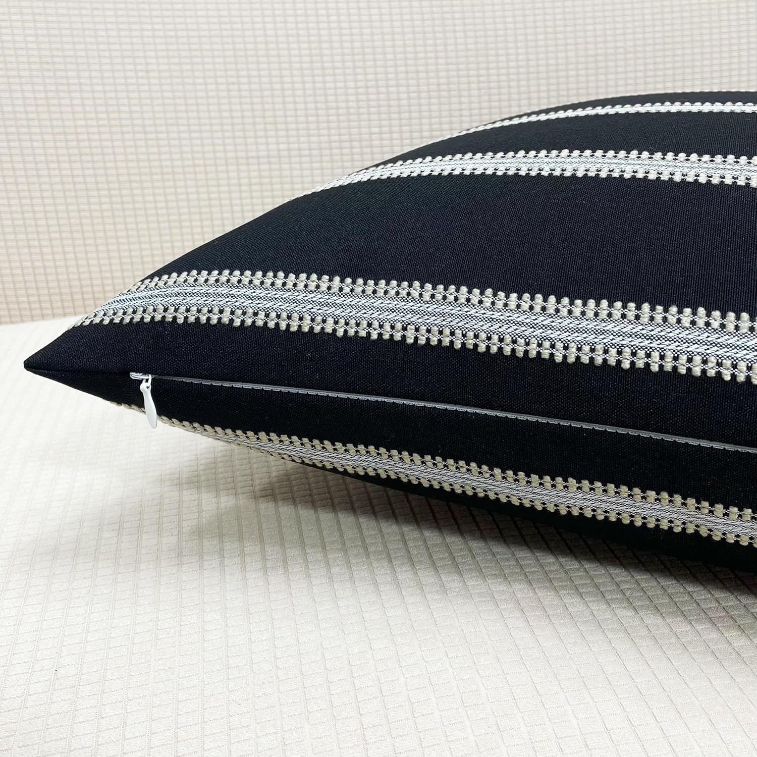 Slow Cow Decorative Stripe Throw Pillow Cover Modern Country Design Cushion Cover Pillow Cover 18 x18 Inches Black Mixed Off White - Image 4