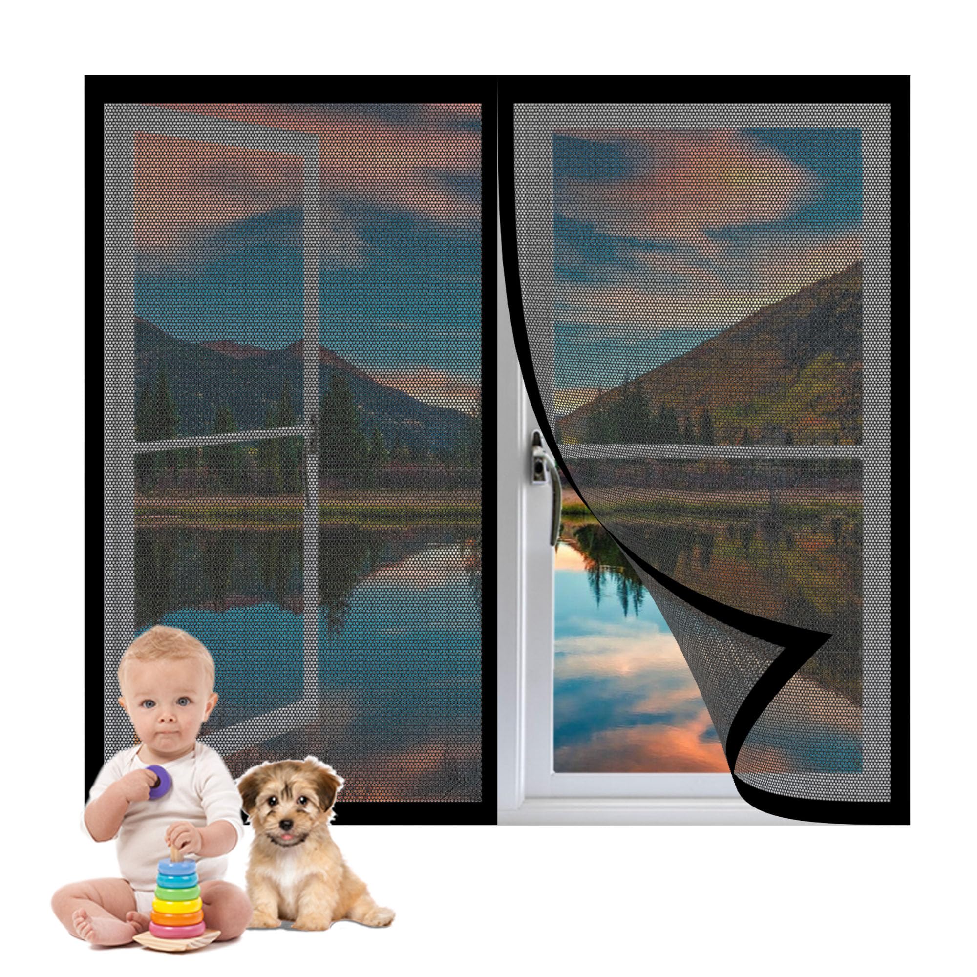 Pshcee Black Magnetic Window Screen 136 X 195 Cm Mosquito Net Window Without Drilling Keep Insects Out For Various Windows,