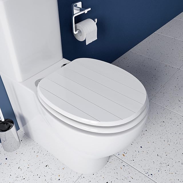 Croydex WL602422H Flexi-Fix Hayward Always Fits Never Slips Toilet Seat, Wood, White, 45.5 x 37.5 x 6 cm