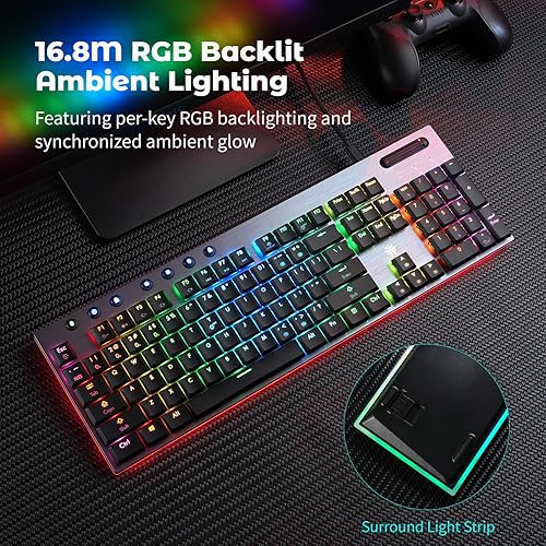 Miniatura 6 de Hexgears x Hyeku - Teclado inalámbrico de tamaño completo con rueda de volumen, teclado para juegos de perfil bajo con retroiluminación RGB + tira