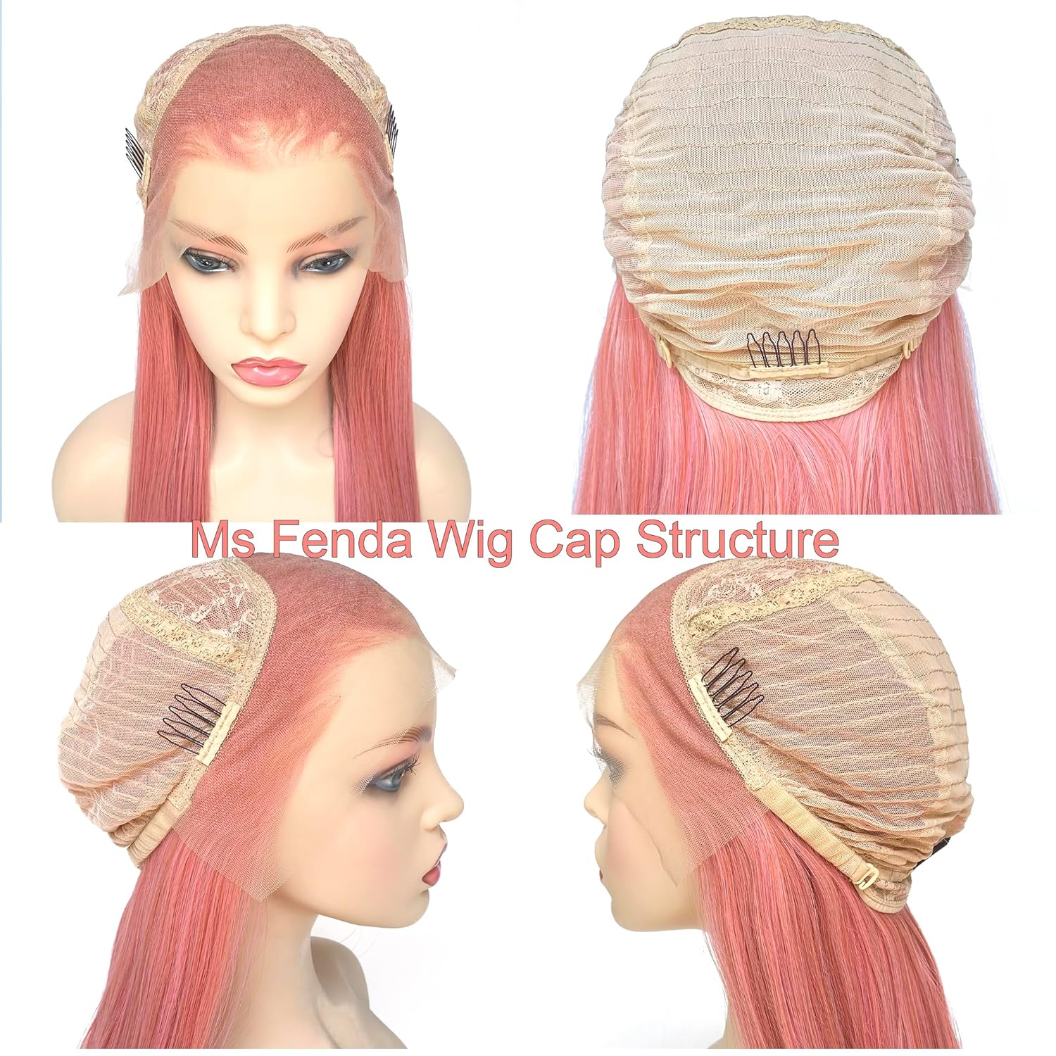 Ms Fenda Corel Pink Color Long Straight Heat Resistant Wigs 13x4 Lace Front Synthetic Wigs(24",Corel Pink)