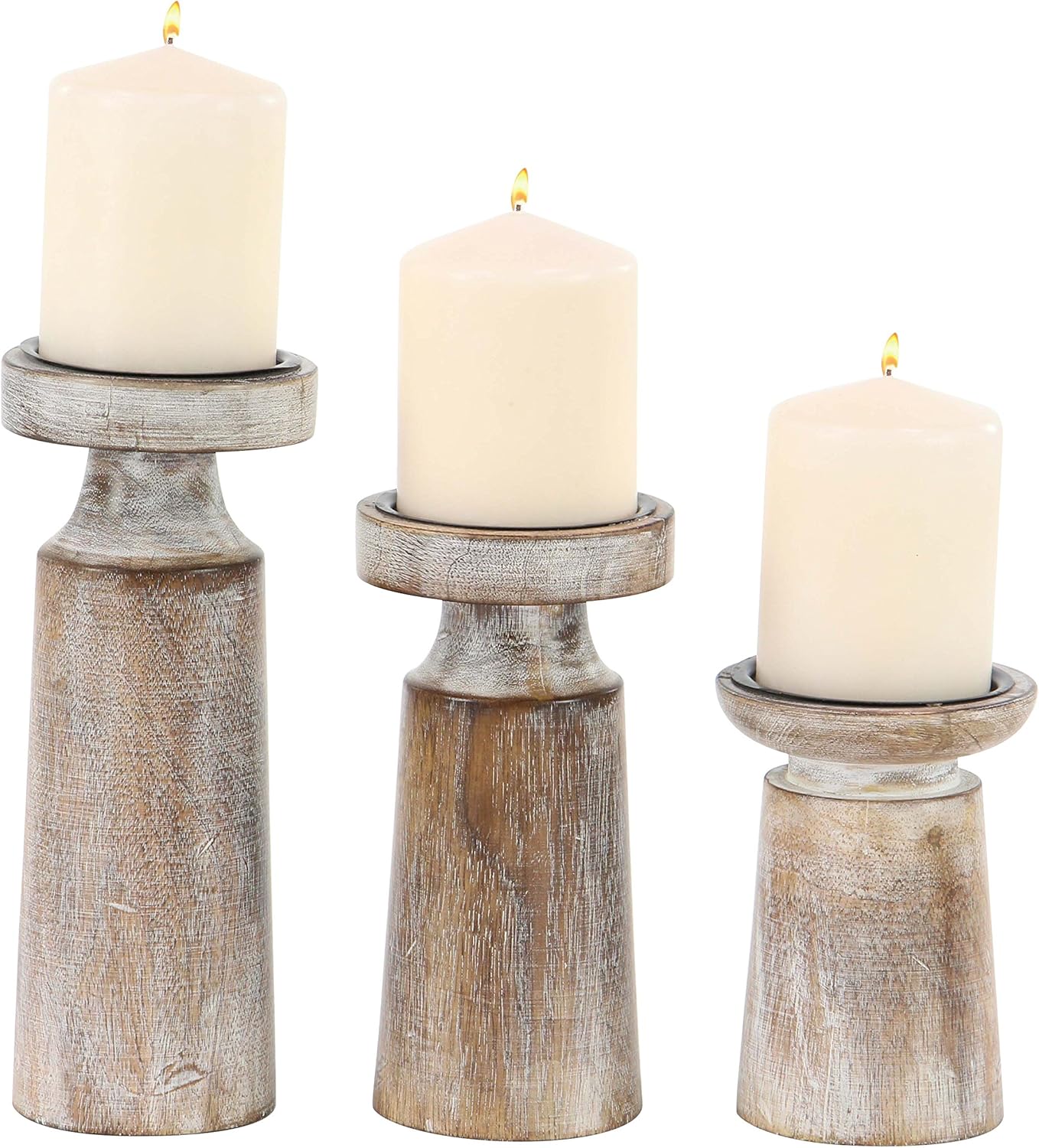Amazon.com: Deco 79 Coastal Mango Wood Solid Candle Holder, Set of 3 6 ...