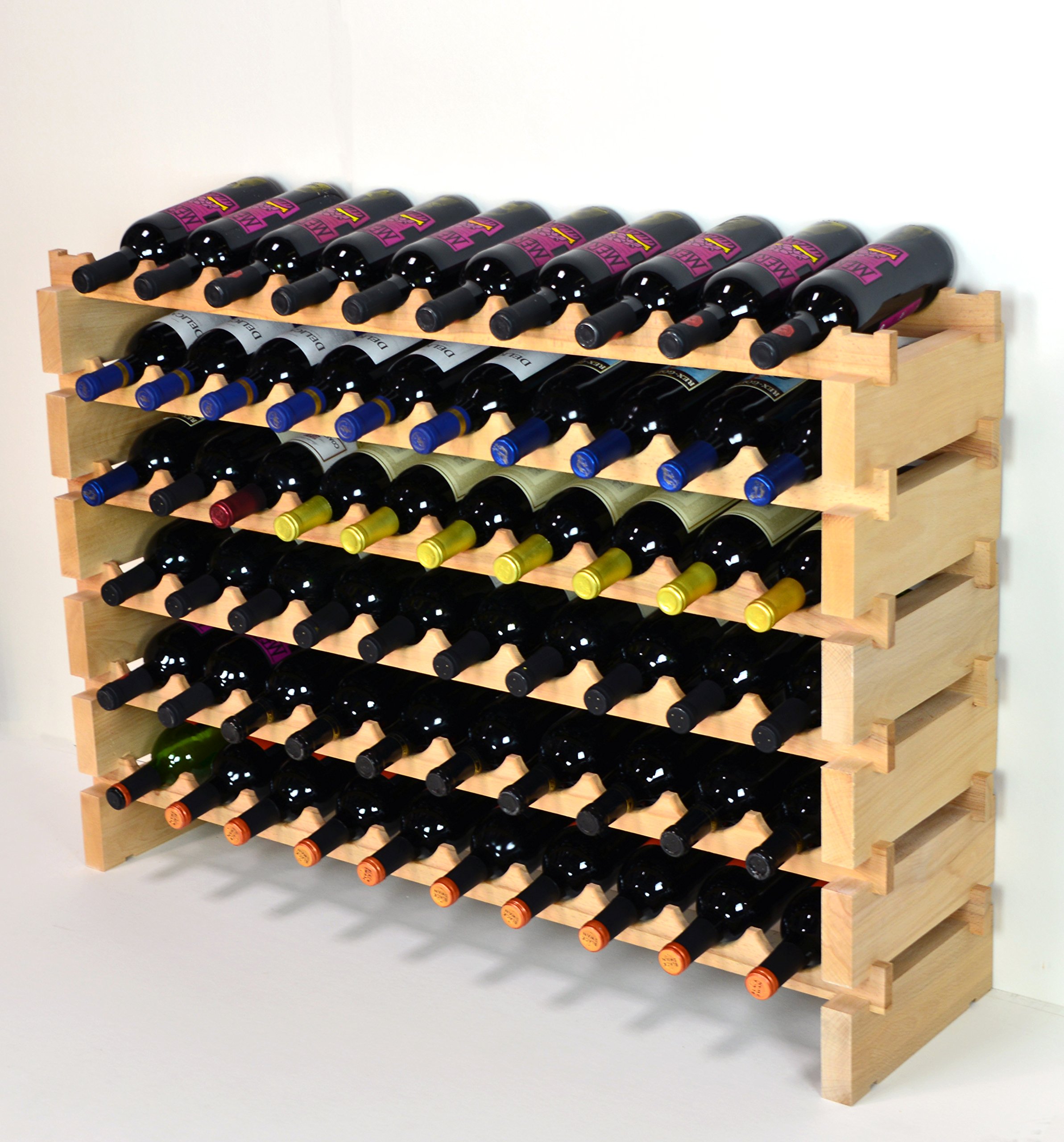Wine Rack Wood -60 Bottles Modular Hardwood Wine Racks (10 bottles x 6 shelves)