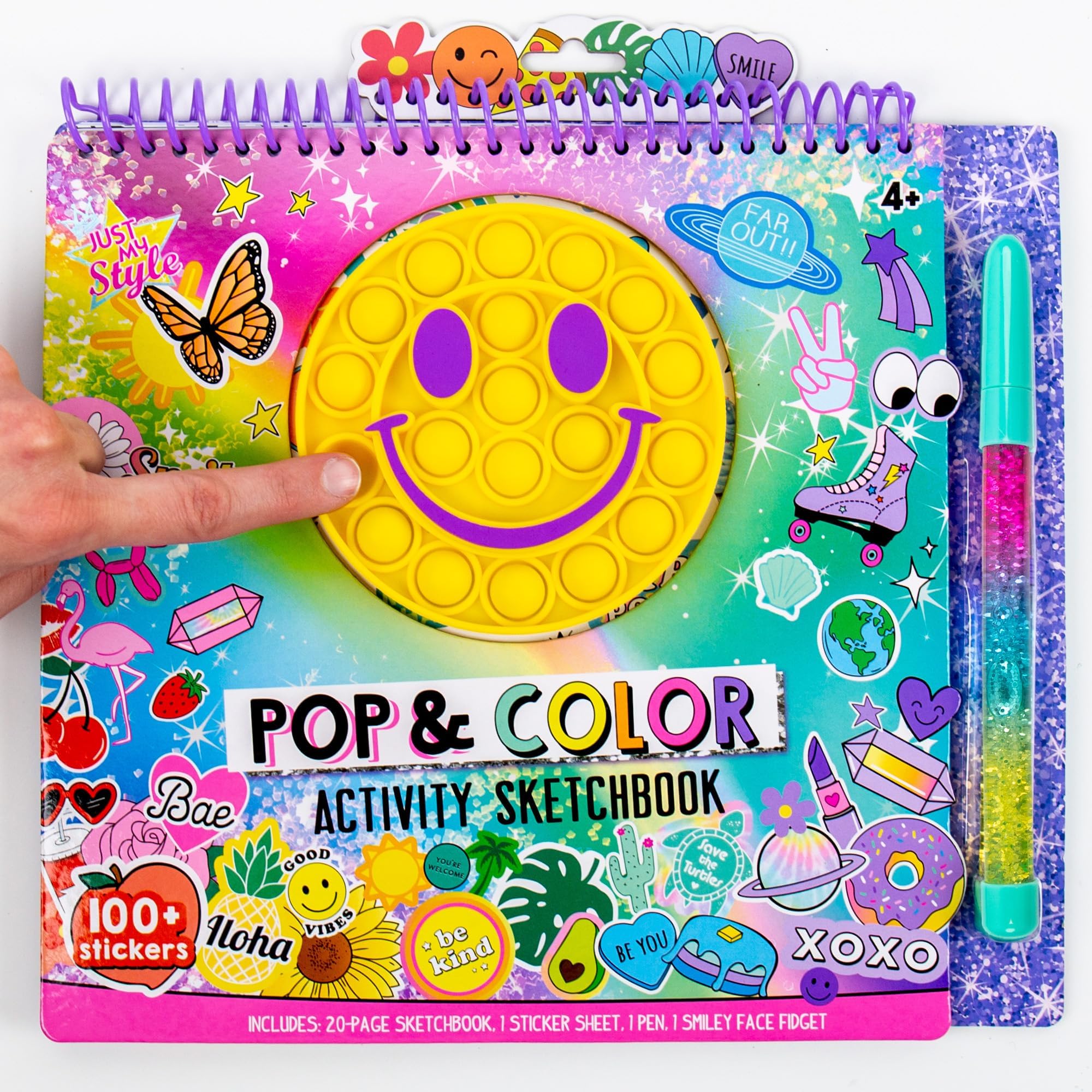 Pop & Color Sketchbook, Creative Fidget Sketchbook and Pen Set, Great Weekend Activity, Includes Cute Puffy Stickers & Mindfulness Activity Book for Kids Ages 6, 7, 8, 9