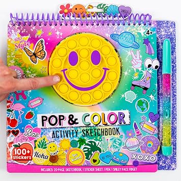 Just My Style Pop & Color Sketchbook و Creative Fidget Sketchbook and Pen Set، Great Weekend Activity، يتضمن Cute Puffy Stickers & Mindfulness Activity Book for Kids Ages 6، 7، 8، 9