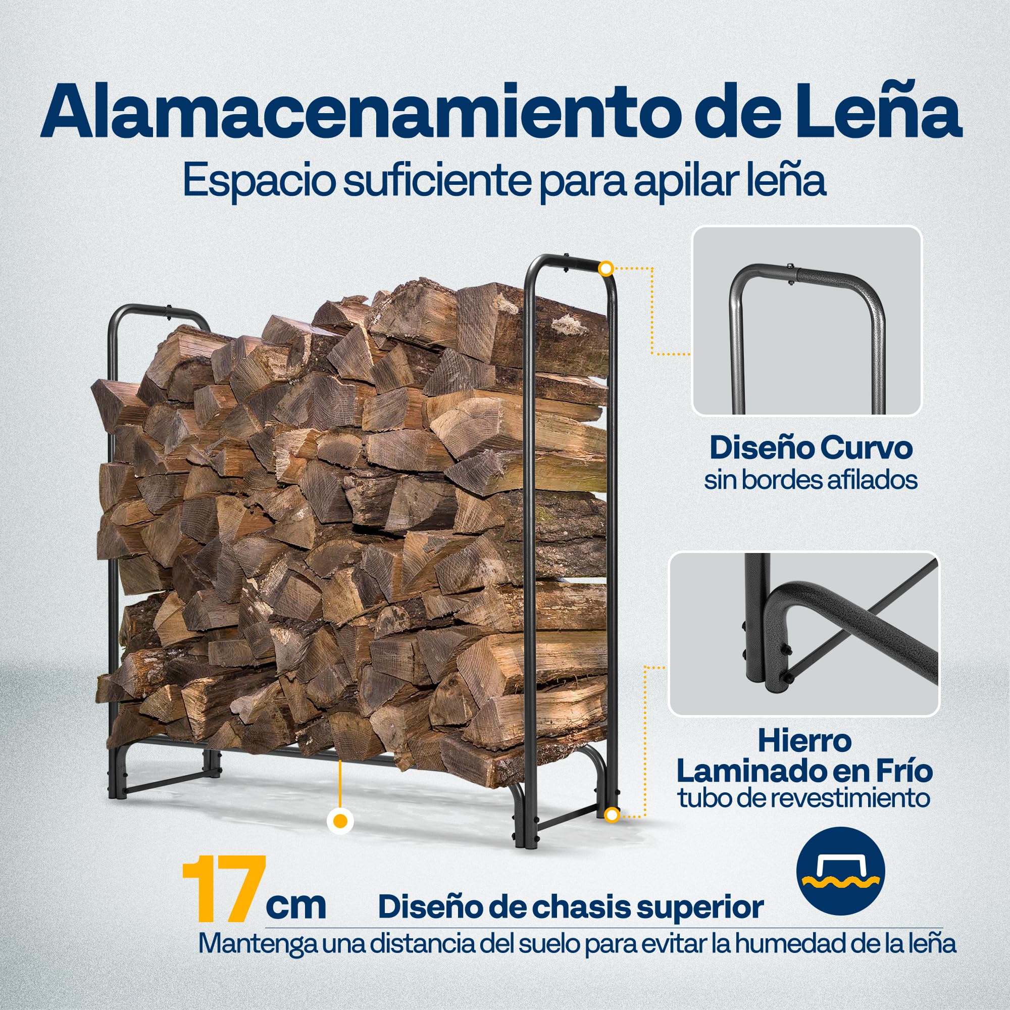 VIVOHOME Estante Metálico para Leña con Cubierta Impermeable, 153×35×123cm Soporte de Leña para Chimenea Organizador Jardín, Almacenamiento Interior y Exterior