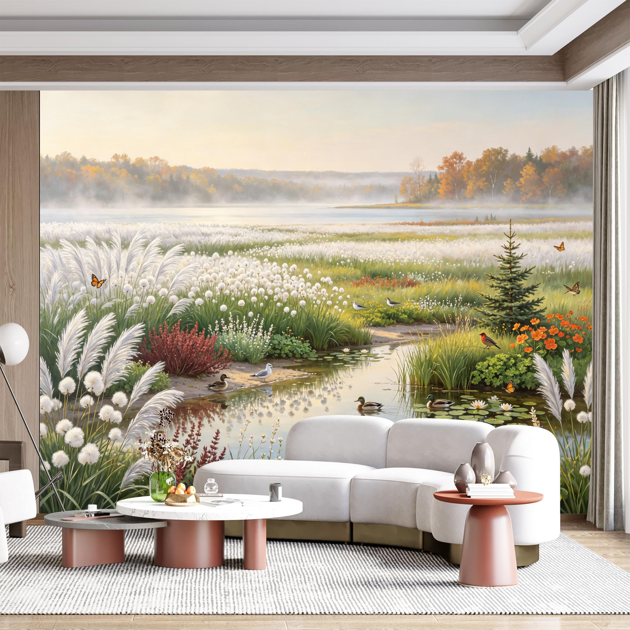Custom Size Wall Mural Misty Landscape Marsh Pond Nature Scenery Oil Painting SelfAdhesive Wall Fabric Removable for Home Office Decor