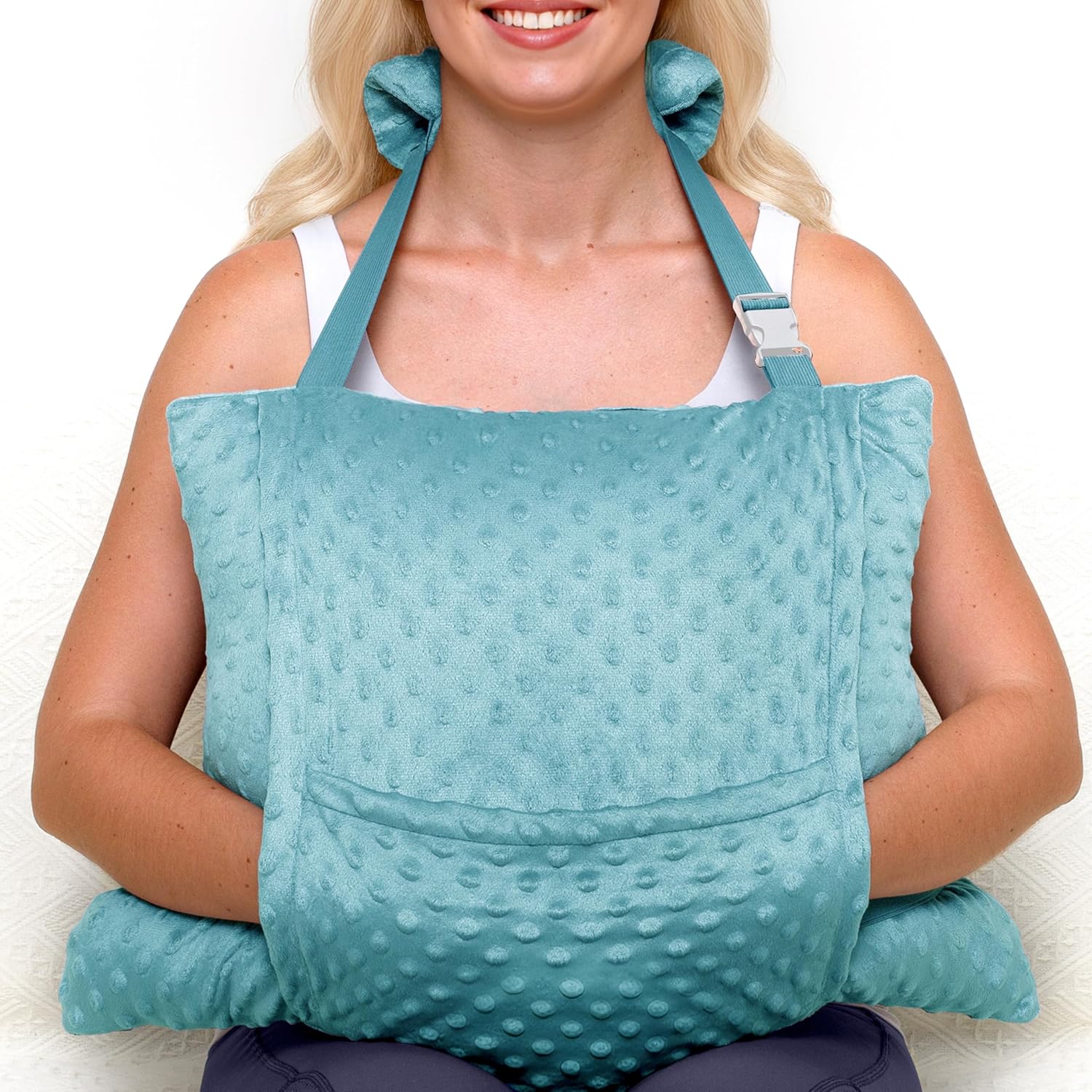 Zomaple Hysterectomy Pillow Post Surgery + Strap, Aqua – Full Abdomen Coverage for Restful Trips – Relieves Pressure & Comes with Removable Cover – Hysterectomy Recovery Must Haves