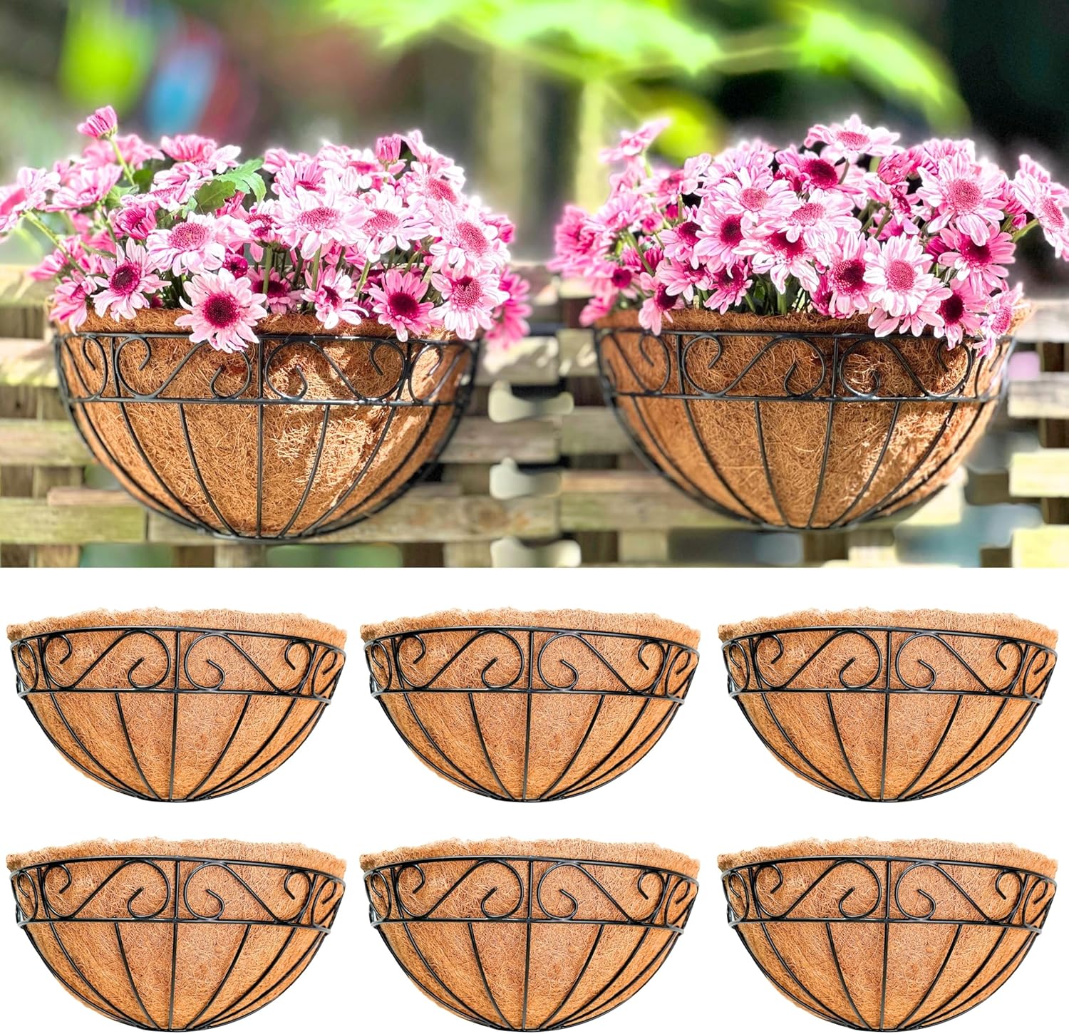 LaLaGreen Outdoor Wall Planters (6 Pack, 14 Inch) Large Balcony Planter