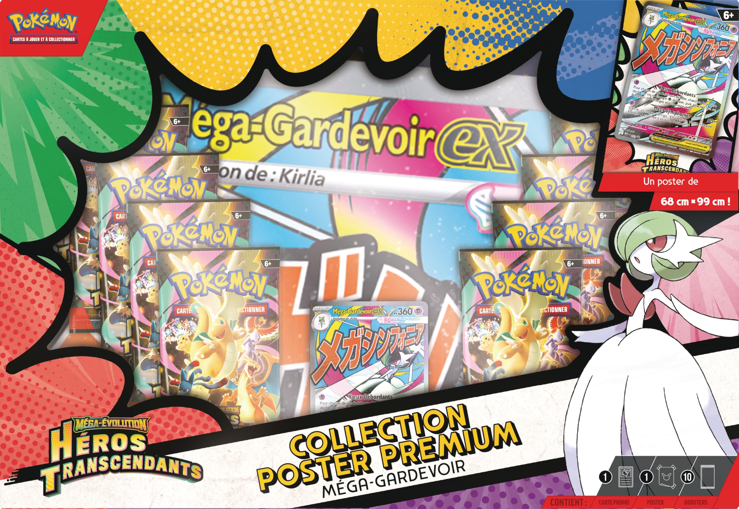 Pokémon : Collection Poster Premium Méga-Évolution – Héros Transcendants – Méga-Gardevoir (1 Carte Promo Brillante, 1 Poster Double Face et 10 boosters)