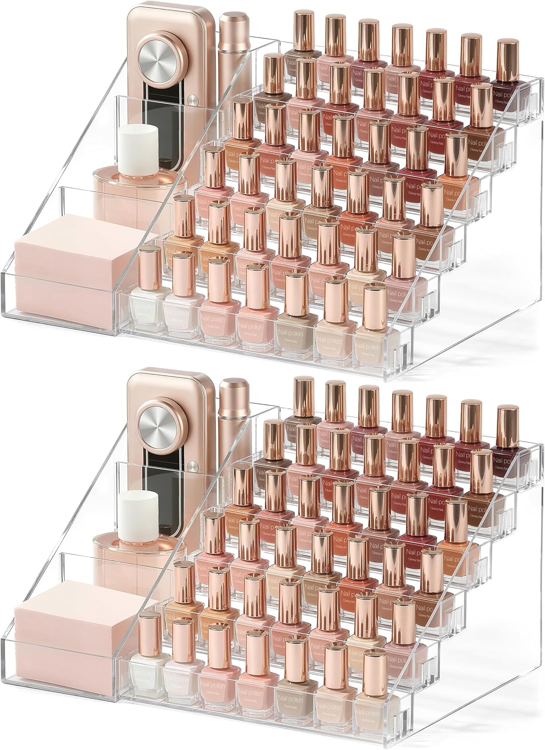 HBlife 6 Tier Nail Polish Organizer with Nail Supplies Organizer, Clear Acrylic Nail Polish Holder & Display Stand for Gel Polish (2 Pack)
