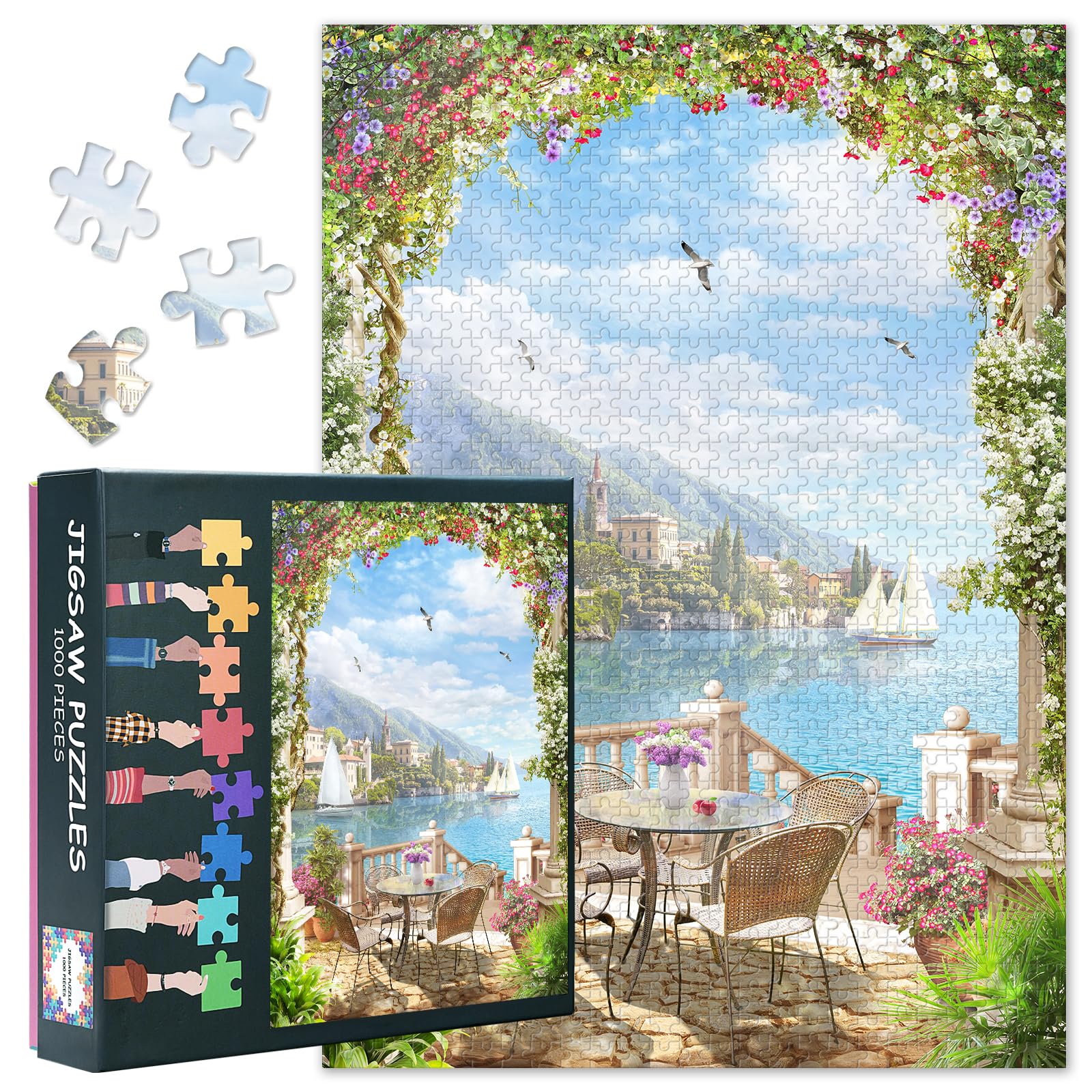 Challenging Jigsaw Puzzle for Adult 1000 Pieces Beautiful View Jigsaw Puzzles for Adults Arch with Flowers Puzzles as Gifts for Family Artwork Home Wall Decor 27.5"X19.7"