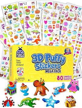 Purple Ladybug 1900+ Puffy Sticker Collection for Kids 4-8 - 80 Unique Reusable Sheets, Creative 3D Designs - Reward Stickers, Arts & Crafts Set, Travel Activities, Road Trip Essentials & Toys