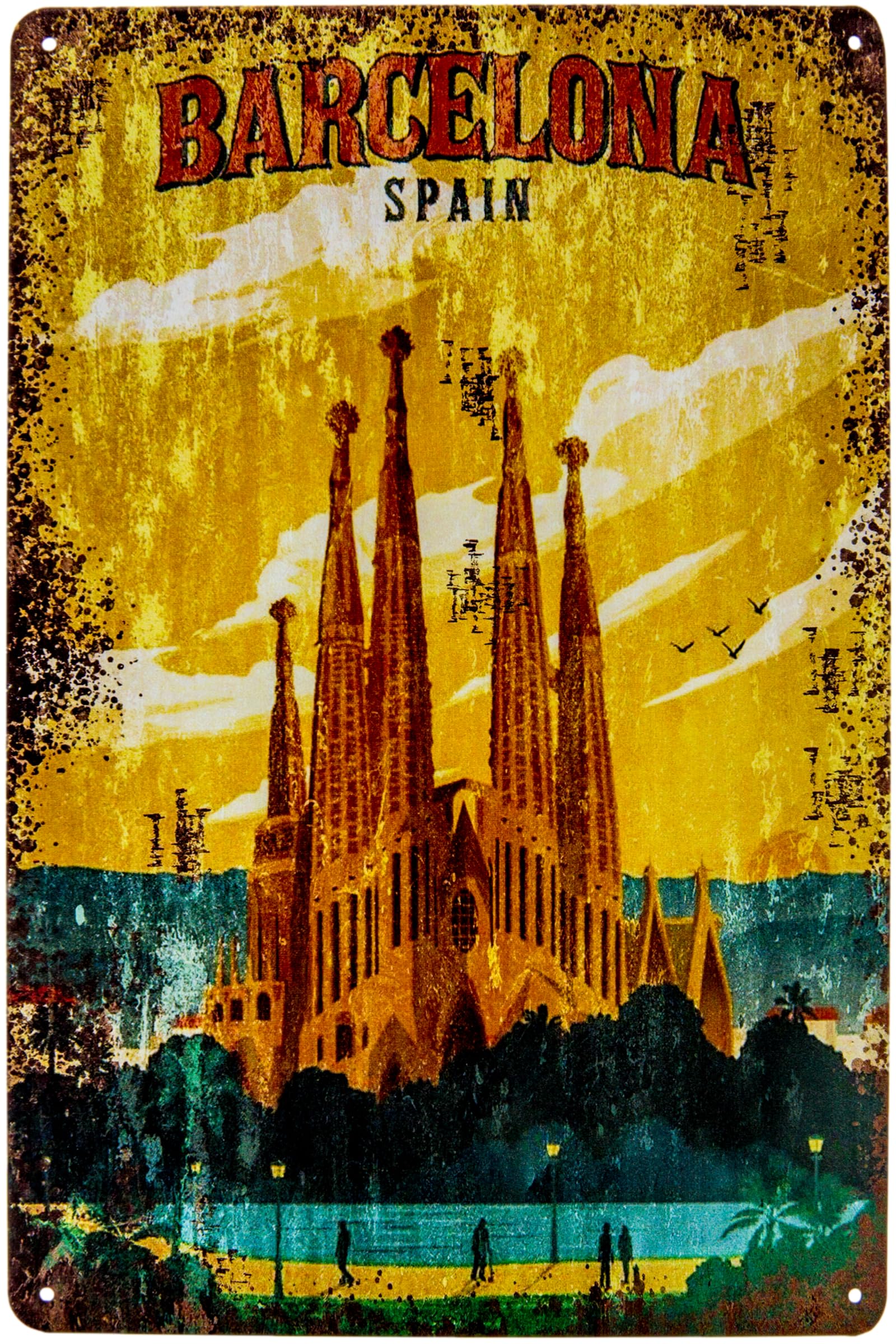 Luckylinde Barcelona Historical Retro Vintage Tin Sign With Travel Motif, Holiday Decorative Sign, 30 X 20 Cm (Spain, Sagrada Familia)