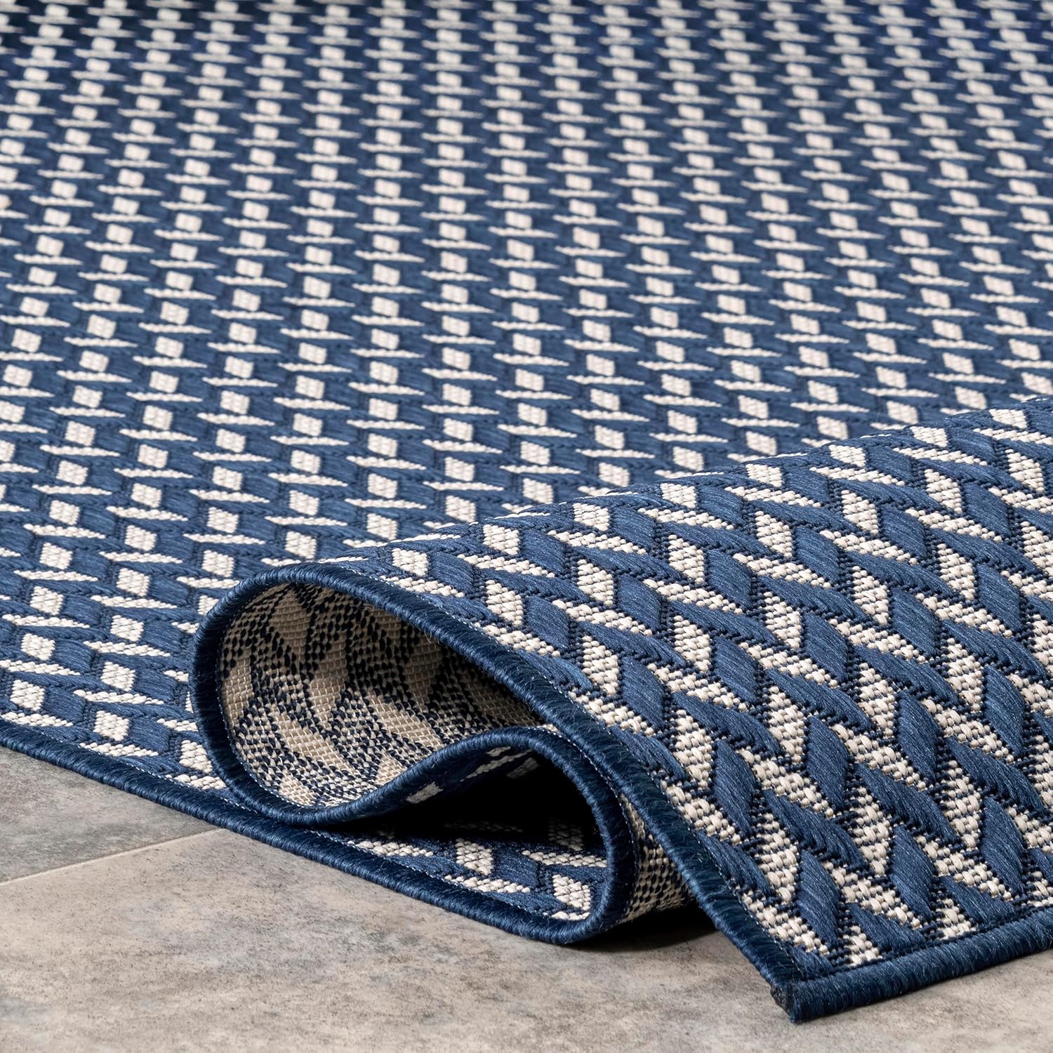 Nuloom Outdoor Performance Camryn Navy/Ivory, 2' x 6', Herringbone, Soft, High Traffic, Stain Resistant, Easy Clean, Durable Runner for Indoor/Outdoor Patio, Deck, Porch, Garden, Courtyard