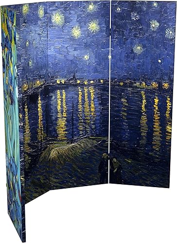 Miniatura 6 de Red Lantern Van Gogh - Pantalla plegable de lona de doble cara corta de 4 pies, lirios, noche estrellada sobre el Ródano, 4 paneles, separador