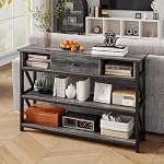 Mexin 47 Table Canapé Console de pouce avec tiroir, Table d'entrée industrielle avec étagères de rangement, Organisateur de rangement pour Hallway Salle de séjour Couch Foyer comptoir cuisine, Chêne gris