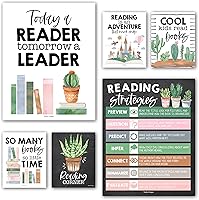 Vista 10 de Hadley Designs Carteles de lectura para decoración de aula primaria y biblioteca, 6 decoraciones de esquina de lectura para decoraciones de aula