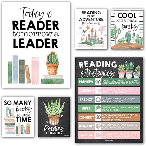 Miniatura 10 de Hadley Designs Carteles de lectura para decoración de aula primaria y biblioteca, 6 decoraciones de esquina de lectura para decoraciones de aula