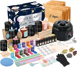 Oligar Complete Candle Making Kit with Wax Melter, Candle Making Supplies, DIY Arts&Crafts Kits Gift for Beginners,Adults,Kids,Including Wax Melter,Rich Scents,Dyes,Candle Tins,SoyWax,Wicks