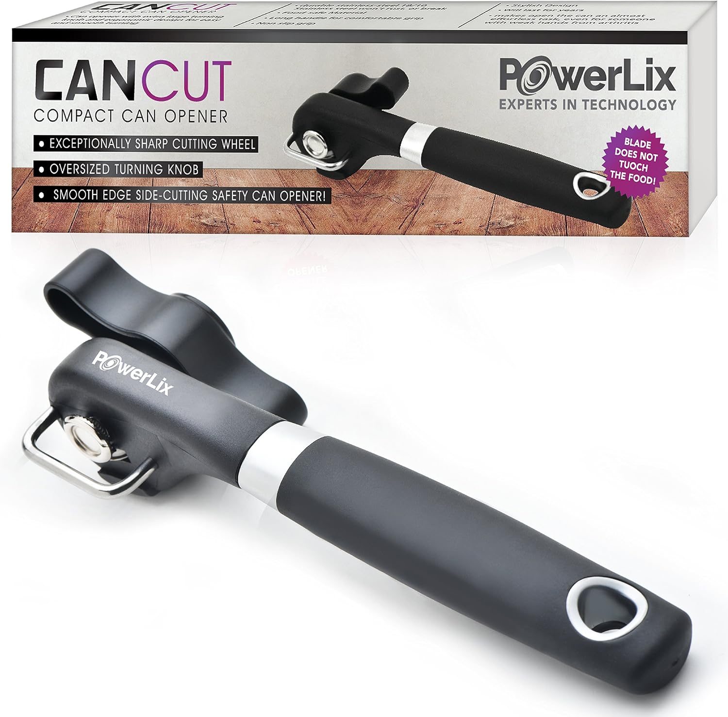 Taisk 1 Day Sale PowerLix Stainless Steel Manual Soft Grips Handle, Ergonomic Smooth Edge, Side Cutting can Opener, Lid Lifter That Won't T, Canopener