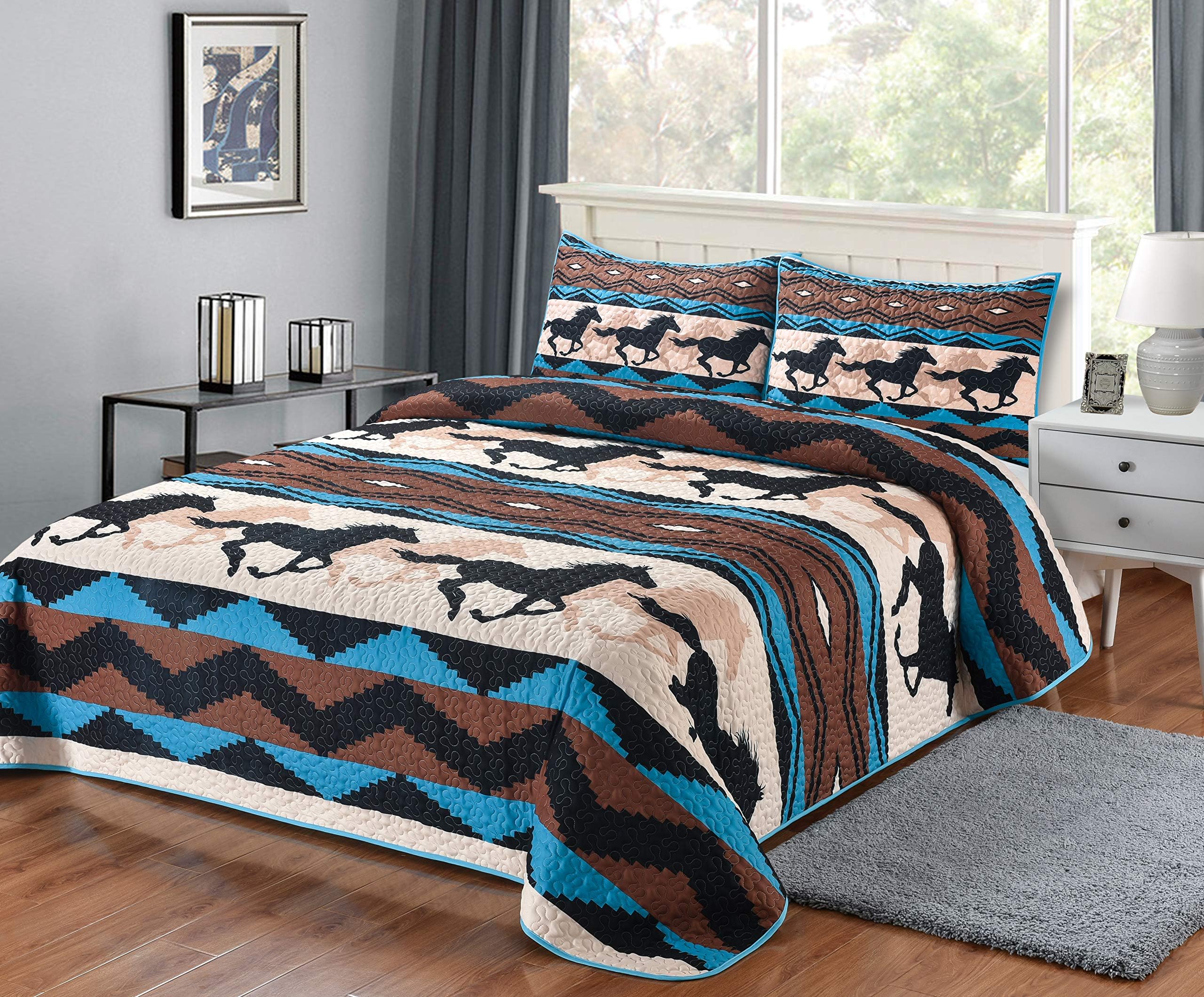 Equestrian Print Pattern Bed Set Quilt