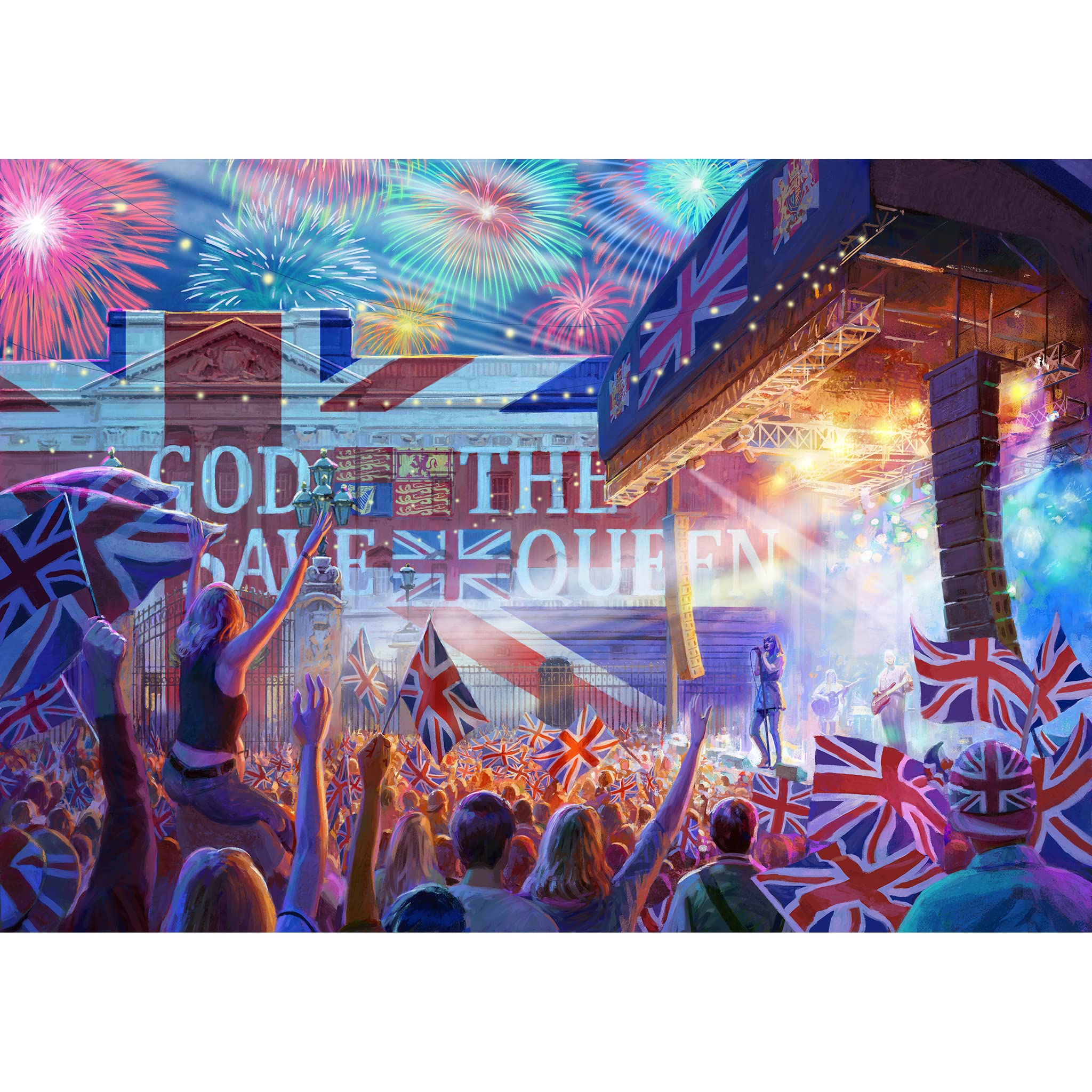 Gibsons- Royal Celebrations Platinum 4 x 500 pièces jubilé de la Reine | Puzzle Durable pour Adultes | Planche 100% recyclée Games, GIBG5061, Coloris Assortis