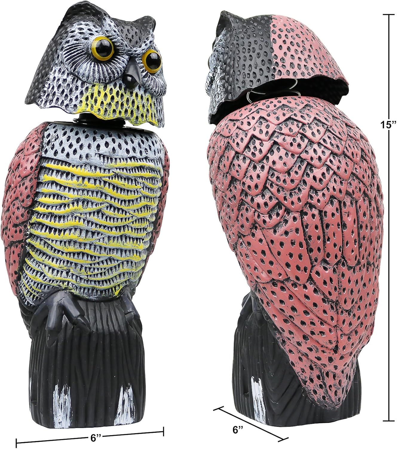 Galashield Owl Decoy to Scare Birds Away Scarecrow Fake Owl with Rotating Head 16" Tall (2 Pack)