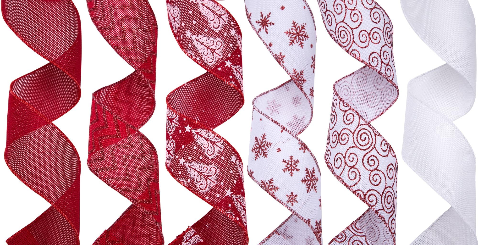 iPEGTOP Burlap Christmas Ribbon, Assorted Wired Gift Wrapping Ribbons DIY Craft Party Decorations, 36 Yards (12 Roll x 3 yd) by 2.5 inch, Red and White