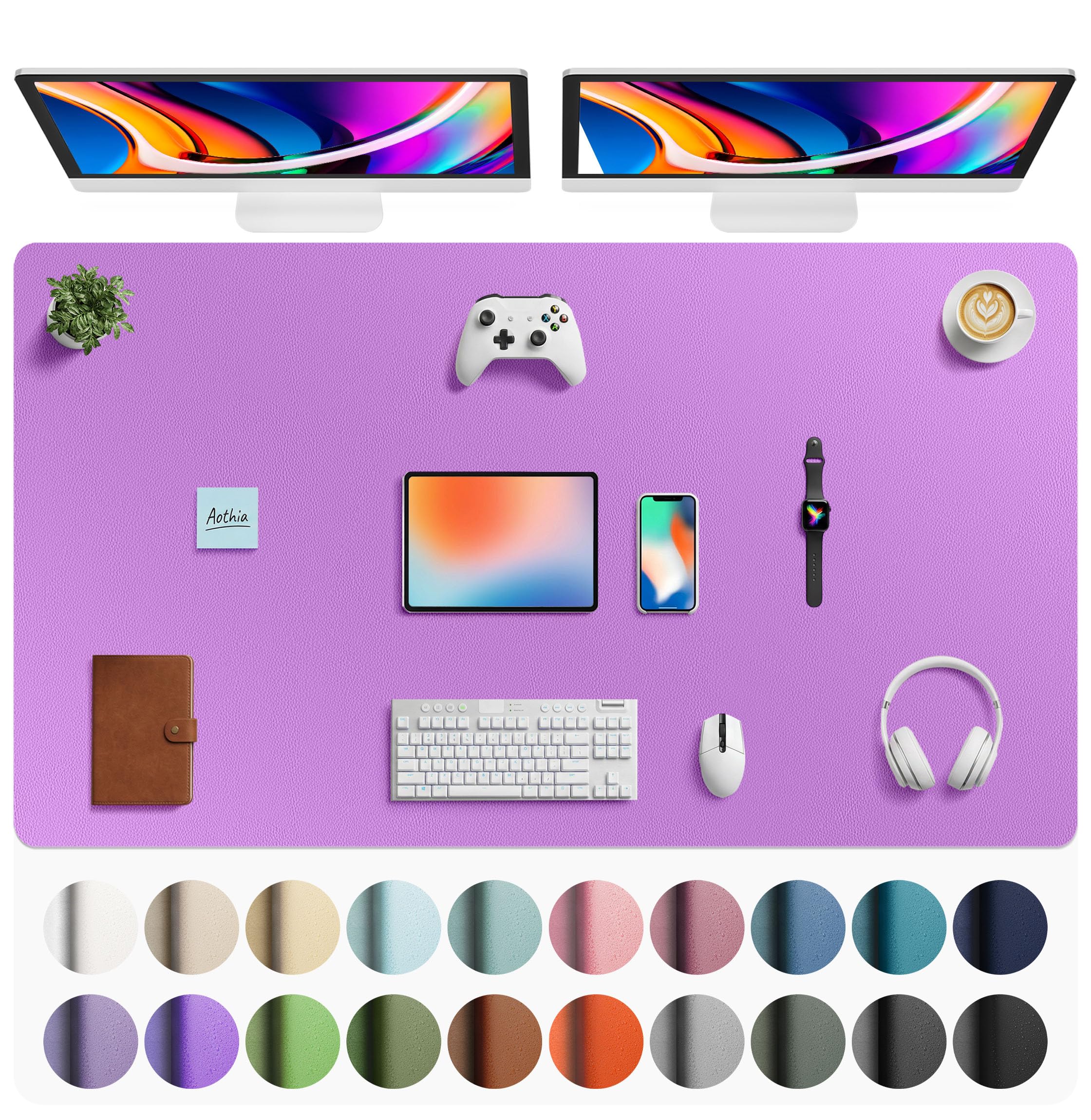 Aothia Faux Leather Desk Mat - Large Mouse Pad, Non-Slip PU Leather Blotter, Waterproof Writing Surface for Office and Home (Iris Violet, 63" x 24")