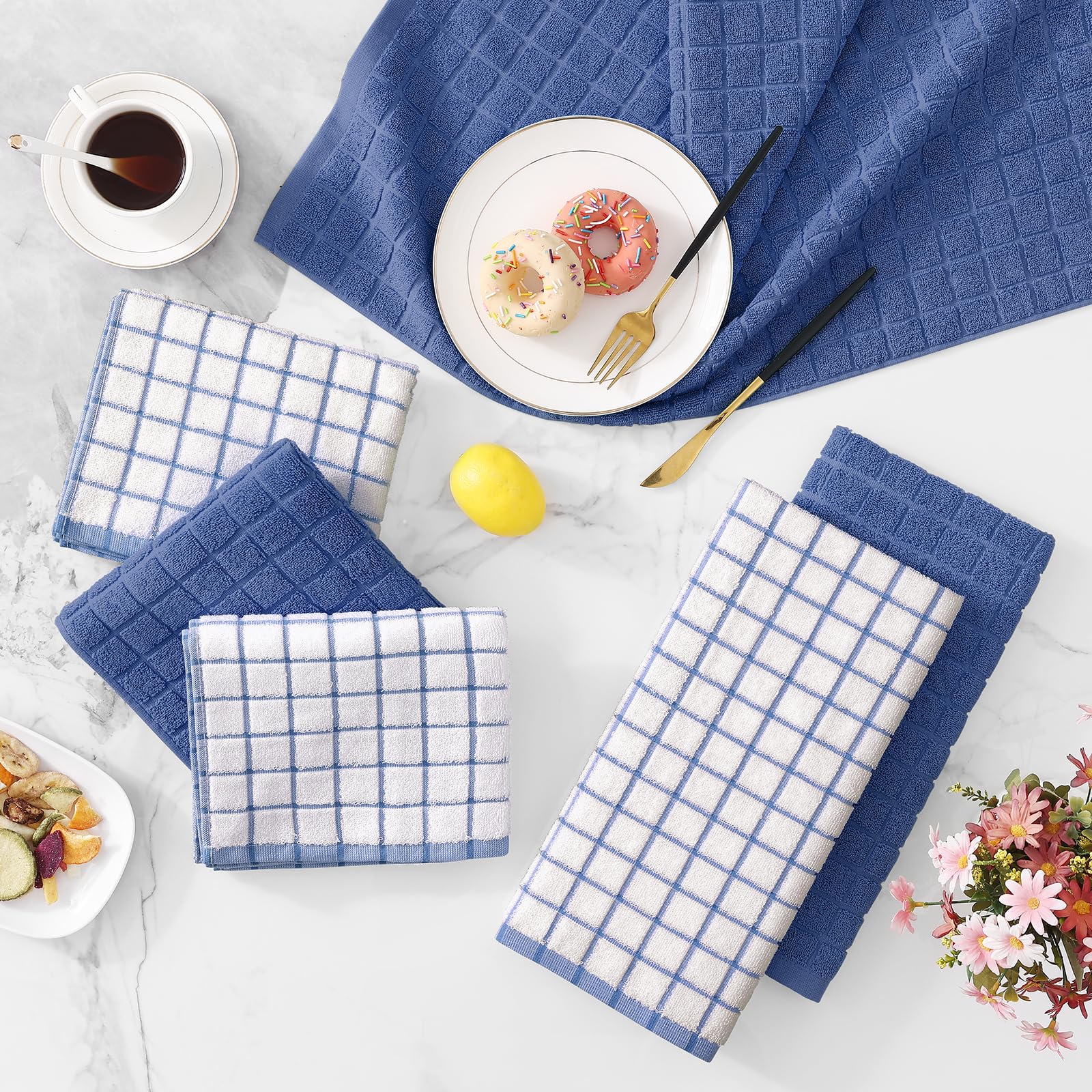 Homaxy Toallas de cocina de algodón de alta calidad de 16 x 28 pulgadas, toallas de cocina grandes de rizo natural de 390 GSM, toallas de mano de cocina de rizo súper absorbentes, paños de cocina