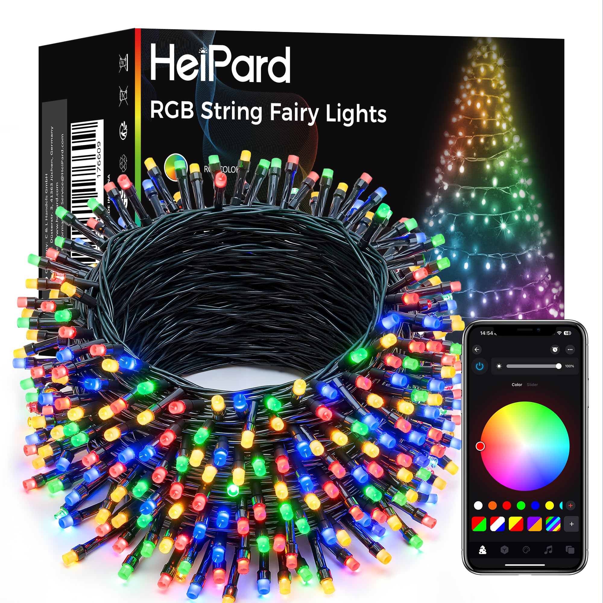 HeiPard Smart RGB LED Lichterkette 20 m, 200 LED Farbwechsel Strings mit App & Fernbedienung, Innen & Außen IP44, Sprach- & Musiksteuerung für Weihnachten, Party & Deko