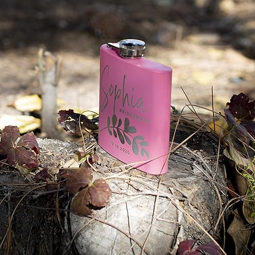 Miniatura 5 de Be Burgundy Juego de 6 regalos personalizados para fiesta nupcial, frasco de cadera de acero inoxidable de 6 onzas, rosa, perfecto para recuerdos de