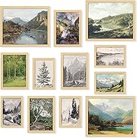 97Decor 12pc Rustic Vintage Wall Art Prints - French Country Landscape Gallery Wall Set, Moody Unframed Posters for Bedroom Decor