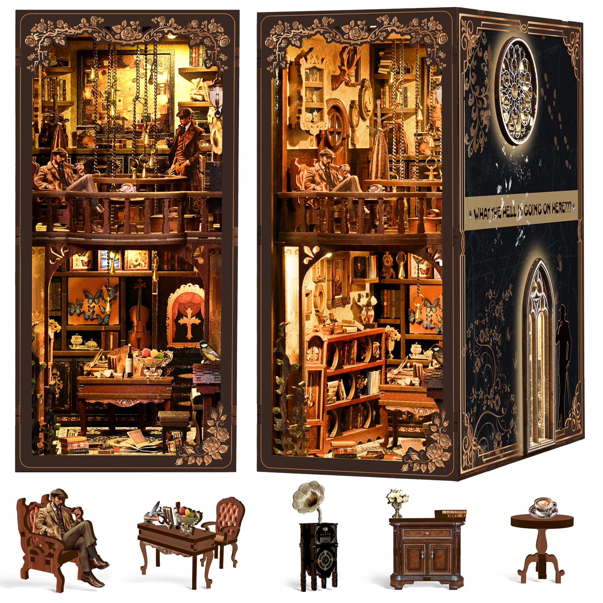 Book Nook Kits for Adults, CRIOLPO DIY Miniature House 3D Wooden Puzzle with Sensor LED Light