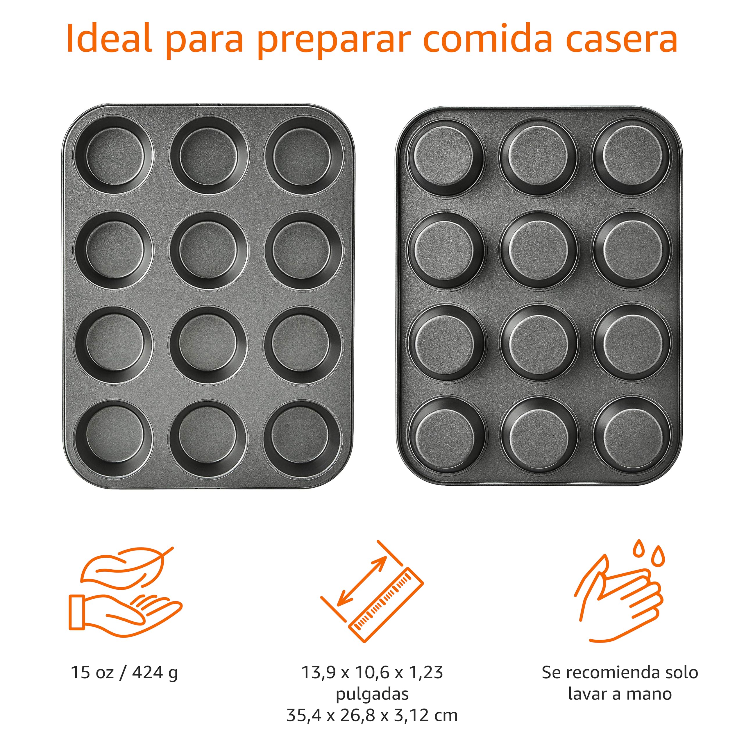 Amazon Basics Bandejas para hornear magdalenas, Redonda, antideslizantes, de acero al carbono, 2 Unidad, Gris, 35.3 x 26.8 cm x 3.1 cm
