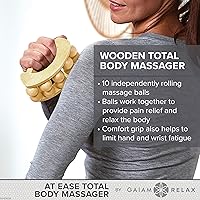Vista 2 de Gaiam Relax Massage Ball Roller - Handheld Wooden Total Body Massager for Back, Neck, Foot, Calf, Leg, Arm Deep Tissue Massager Relief for Sore