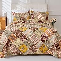Vista 2 de Cmfshape Floral Quilt Sets Bedspread Set 100% Cotton Patchwork Bedding Set, All Season Use Lightweight Reversible Coverlet Quilts with 2 Pillow