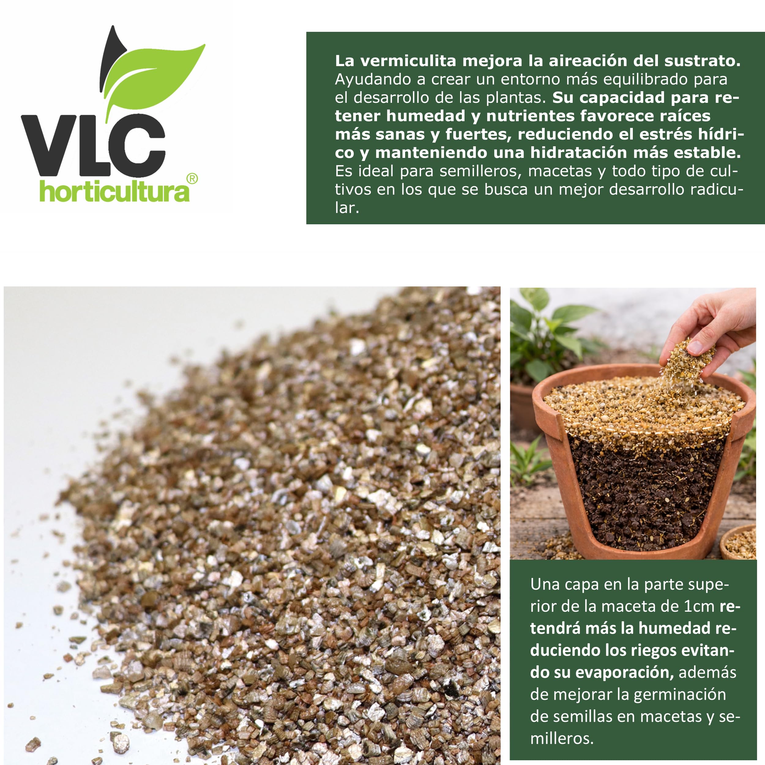 Vermiculita Hortícola 100 litros VLC Horticultura | Sustrato Mineral Natural | Retención de Agua y Aireación | Semilleros, Macetas, Jardín y Huerto