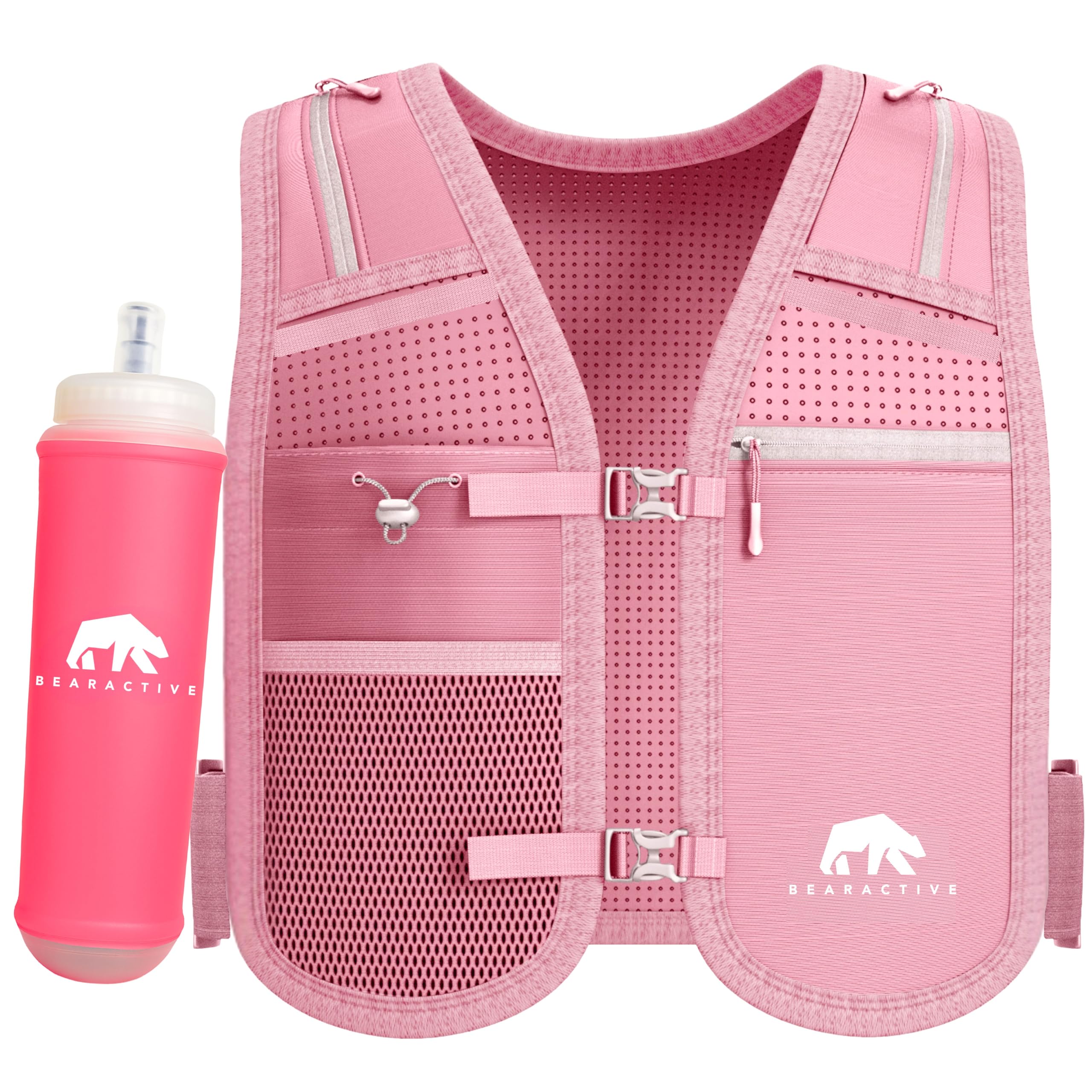 Hydration Running Vest With Phone Holder, 500ml Water Bottle, Adjustable Strap and 6 Pockets Running Vest for Women & Men
